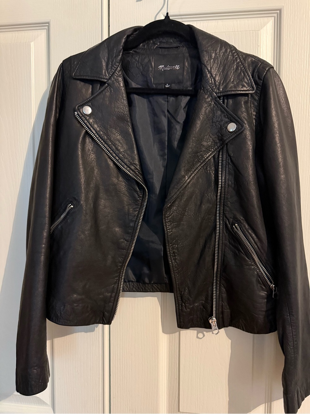Madewell Black Leather Moto Jacket with Silver Hardware